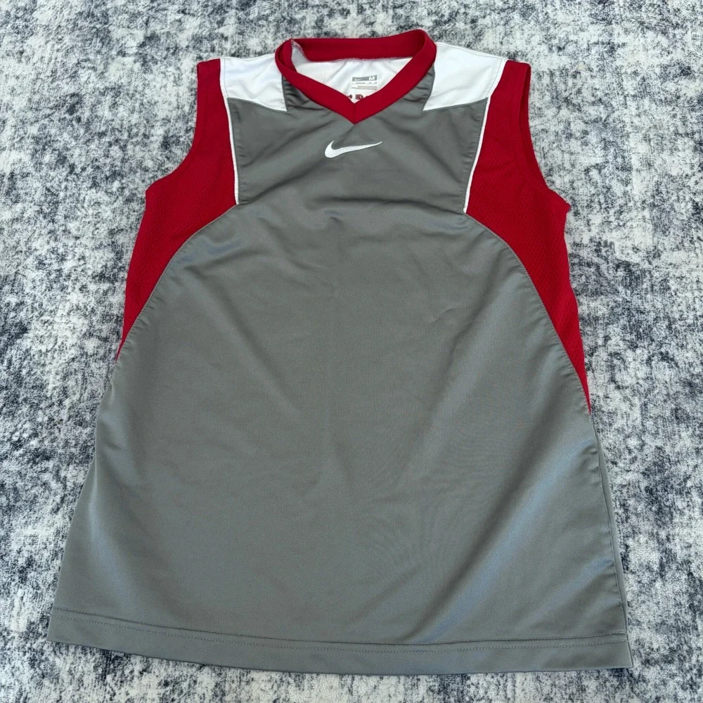 Nike Flight Basketball Jersey Grey Red Tank Top Kids Medium 341383-009